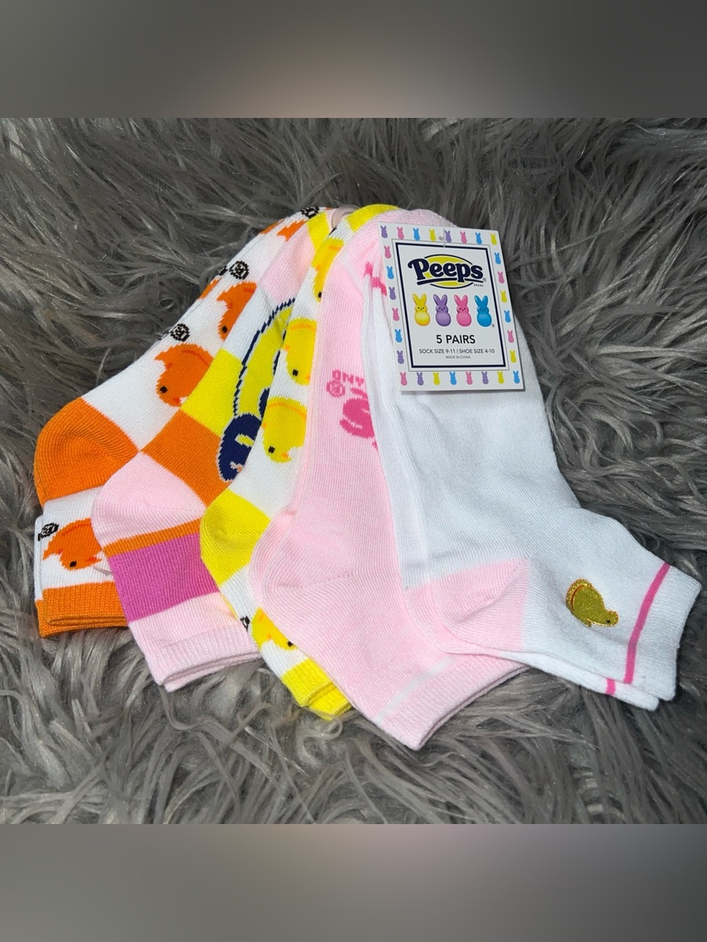 5-Pack Colorful Anklet Socks - White, Pink, Yellow, Orange